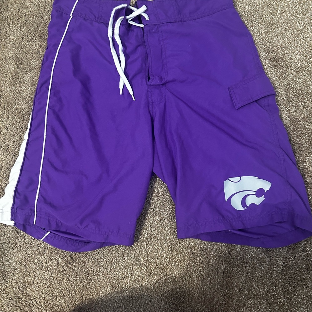 K State Purple Wildcats Swim Shorts in Men’s Size Large.